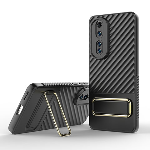 Funda Silicona Carcasa Ultrafina Goma con Soporte KC3 para Huawei Honor 80 Pro 5G Negro