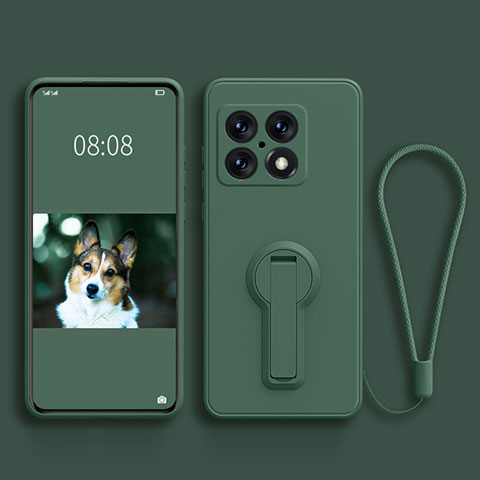 Funda Silicona Carcasa Ultrafina Goma con Soporte para OnePlus 10 Pro 5G Verde Noche