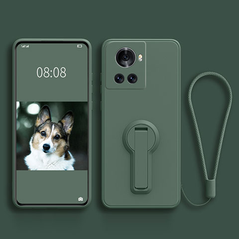 Funda Silicona Carcasa Ultrafina Goma con Soporte para OnePlus 10R 5G Verde Noche