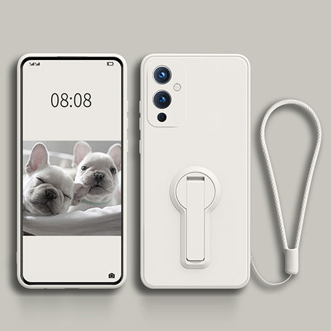 Funda Silicona Carcasa Ultrafina Goma con Soporte para OnePlus 9 5G Blanco