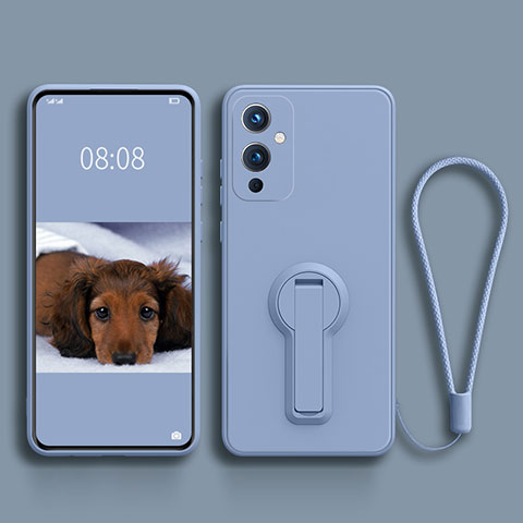 Funda Silicona Carcasa Ultrafina Goma con Soporte para OnePlus 9 5G Gris Lavanda