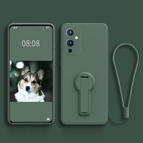 Funda Silicona Carcasa Ultrafina Goma con Soporte para OnePlus 9 5G Verde Noche