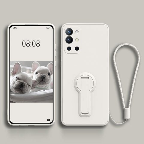 Funda Silicona Carcasa Ultrafina Goma con Soporte para OnePlus 9R 5G Blanco