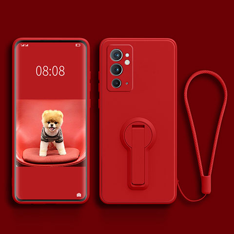 Funda Silicona Carcasa Ultrafina Goma con Soporte para OnePlus 9RT 5G Rojo