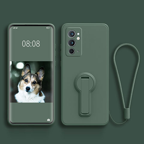 Funda Silicona Carcasa Ultrafina Goma con Soporte para OnePlus 9RT 5G Verde Noche