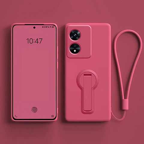 Funda Silicona Carcasa Ultrafina Goma con Soporte para Oppo A1 5G Rosa Roja