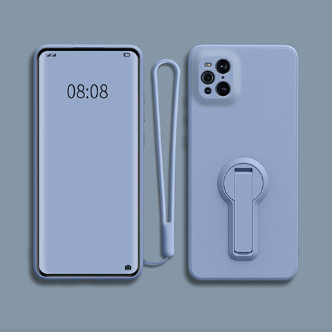 Funda Silicona Carcasa Ultrafina Goma con Soporte para Oppo Find X3 5G Gris Lavanda