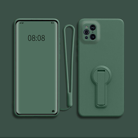 Funda Silicona Carcasa Ultrafina Goma con Soporte para Oppo Find X3 5G Verde Noche