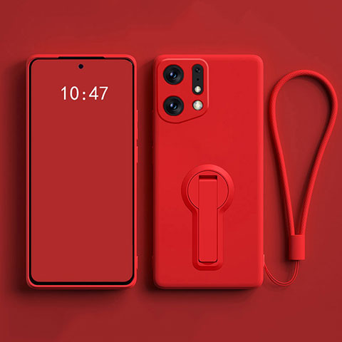 Funda Silicona Carcasa Ultrafina Goma con Soporte para Oppo Find X5 Pro 5G Rojo