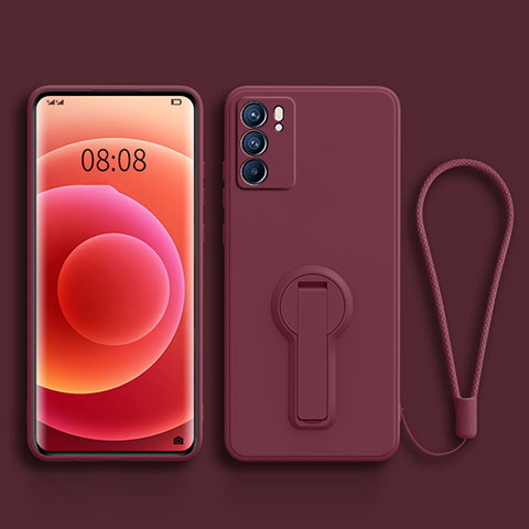 Funda Silicona Carcasa Ultrafina Goma con Soporte para Oppo Reno6 5G Rojo Rosa