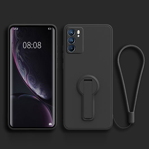 Funda Silicona Carcasa Ultrafina Goma con Soporte para Oppo Reno6 Pro 5G India Negro