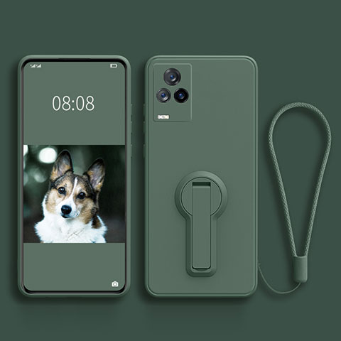 Funda Silicona Carcasa Ultrafina Goma con Soporte para Vivo iQOO 7 Legend 5G Verde Noche