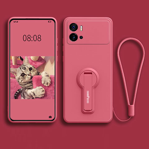 Funda Silicona Carcasa Ultrafina Goma con Soporte para Vivo iQOO 9 Pro 5G Rojo Rosa