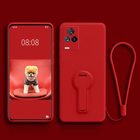 Funda Silicona Carcasa Ultrafina Goma con Soporte para Vivo V21 5G Rojo