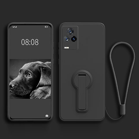 Funda Silicona Carcasa Ultrafina Goma con Soporte para Vivo V21e 4G Negro