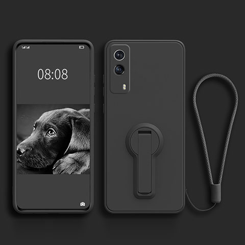 Funda Silicona Carcasa Ultrafina Goma con Soporte para Vivo V21e 5G Negro