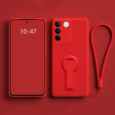 Funda Silicona Carcasa Ultrafina Goma con Soporte para Vivo V27 5G Rojo