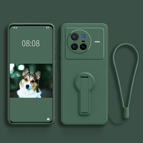 Funda Silicona Carcasa Ultrafina Goma con Soporte para Vivo X80 5G Verde Noche