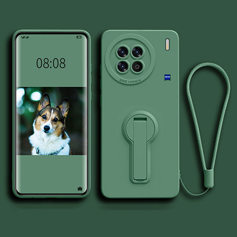 Funda Silicona Carcasa Ultrafina Goma con Soporte para Vivo X90 Pro 5G Verde Noche