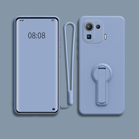 Funda Silicona Carcasa Ultrafina Goma con Soporte para Xiaomi Mi 11 Pro 5G Gris Lavanda