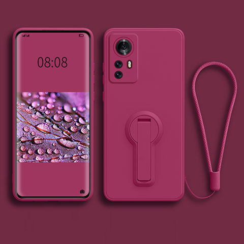 Funda Silicona Carcasa Ultrafina Goma con Soporte para Xiaomi Mi 12S Pro 5G Rosa Roja