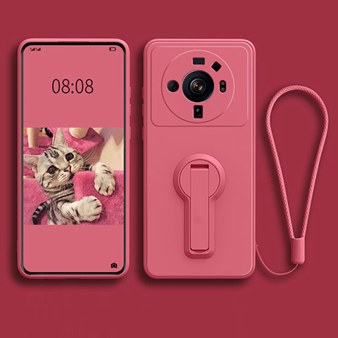 Funda Silicona Carcasa Ultrafina Goma con Soporte para Xiaomi Mi 12S Ultra 5G Rojo Rosa