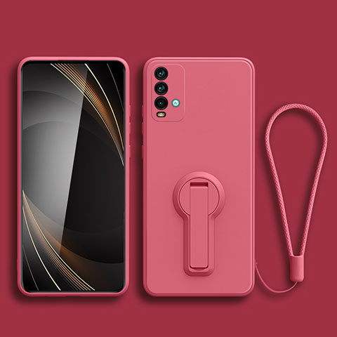 Funda Silicona Carcasa Ultrafina Goma con Soporte para Xiaomi Redmi 9 Power Rosa Roja