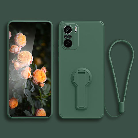 Funda Silicona Carcasa Ultrafina Goma con Soporte para Xiaomi Redmi K40 5G Verde Noche