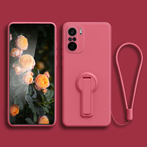 Funda Silicona Carcasa Ultrafina Goma con Soporte para Xiaomi Redmi K40 Pro 5G Rosa Roja