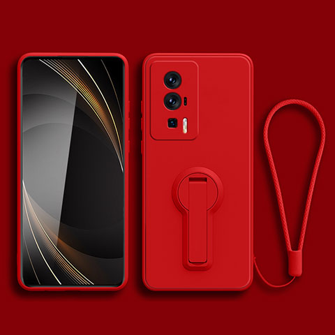 Funda Silicona Carcasa Ultrafina Goma con Soporte para Xiaomi Redmi K60 Pro 5G Rojo