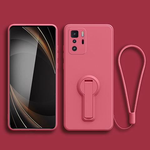 Funda Silicona Carcasa Ultrafina Goma con Soporte para Xiaomi Redmi Note 10 Pro 5G Rosa Roja