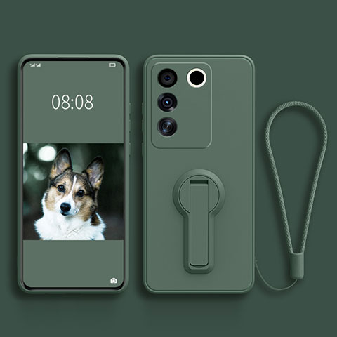 Funda Silicona Carcasa Ultrafina Goma con Soporte S01 para Vivo V27 5G Verde Noche