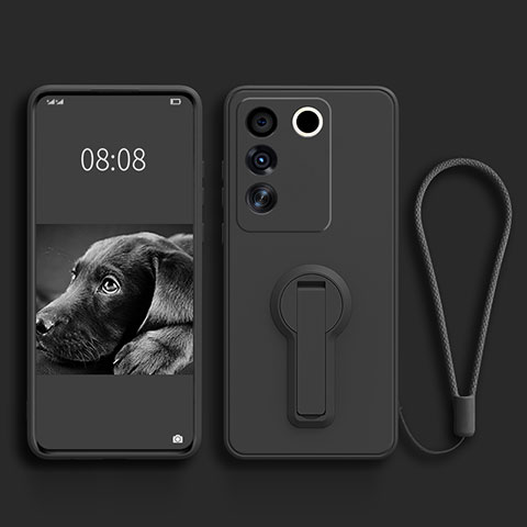 Funda Silicona Carcasa Ultrafina Goma con Soporte S01 para Vivo V27 Pro 5G Negro