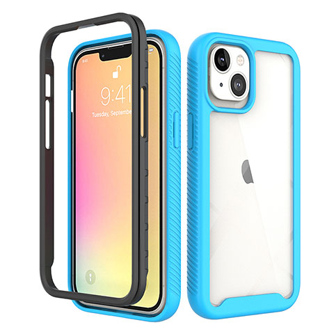 Funda Silicona Carcasa Ultrafina Goma Frontal y Trasera 360 Grados para Apple iPhone 13 Mini Azul y Negro