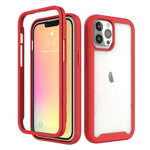 Funda Silicona Carcasa Ultrafina Goma Frontal y Trasera 360 Grados para Apple iPhone 13 Pro Max Rojo