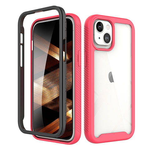 Funda Silicona Carcasa Ultrafina Goma Frontal y Trasera 360 Grados para Apple iPhone 15 Plus Rojo y Negro