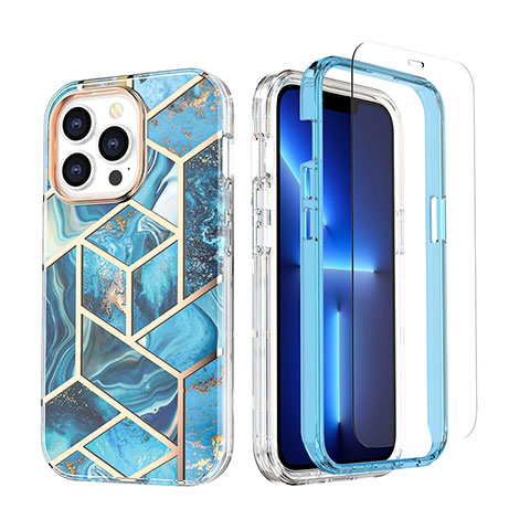 Funda Silicona Carcasa Ultrafina Goma Frontal y Trasera 360 Grados YJ3 para Apple iPhone 13 Pro Max Azul