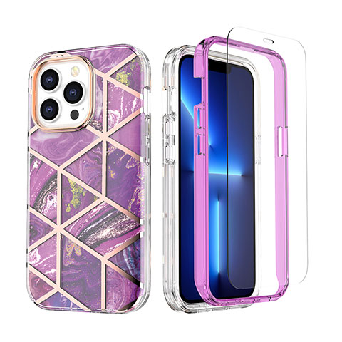 Funda Silicona Carcasa Ultrafina Goma Frontal y Trasera 360 Grados YJ3 para Apple iPhone 13 Pro Max Morado