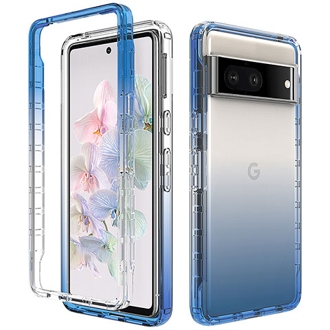 Funda Silicona Carcasa Ultrafina Transparente Goma Frontal y Trasera 360 Grados Gradiente JX1 para Google Pixel 7 5G Azul