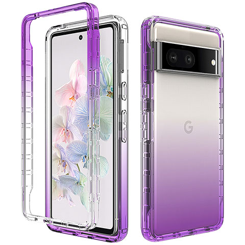 Funda Silicona Carcasa Ultrafina Transparente Goma Frontal y Trasera 360 Grados Gradiente JX1 para Google Pixel 7 5G Morado