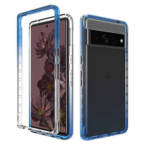 Funda Silicona Carcasa Ultrafina Transparente Goma Frontal y Trasera 360 Grados Gradiente JX1 para Google Pixel 7 Pro 5G Azul