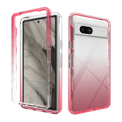 Funda Silicona Carcasa Ultrafina Transparente Goma Frontal y Trasera 360 Grados Gradiente JX1 para Google Pixel 7a 5G Rojo