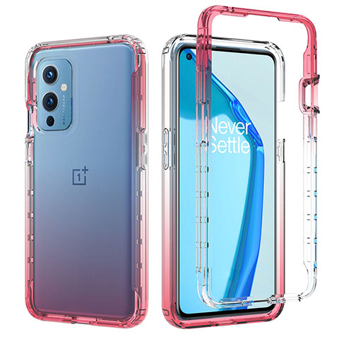 Funda Silicona Carcasa Ultrafina Transparente Goma Frontal y Trasera 360 Grados Gradiente JX1 para OnePlus 9 5G Rojo