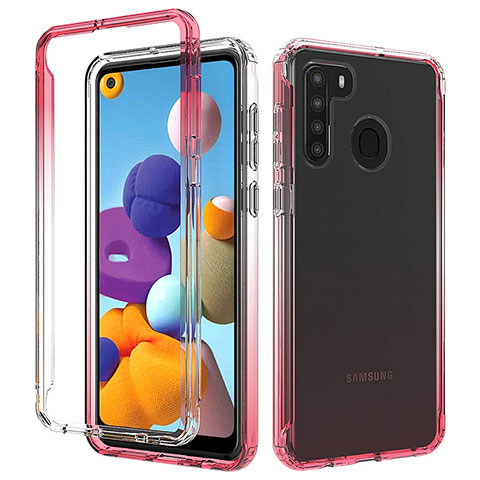 Funda Silicona Carcasa Ultrafina Transparente Goma Frontal y Trasera 360 Grados Gradiente JX1 para Samsung Galaxy A21s Rojo