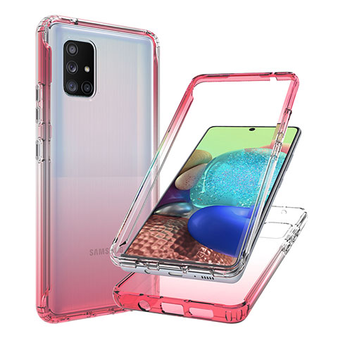 Funda Silicona Carcasa Ultrafina Transparente Goma Frontal y Trasera 360 Grados Gradiente JX1 para Samsung Galaxy A71 5G Rojo