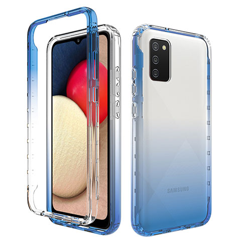 Funda Silicona Carcasa Ultrafina Transparente Goma Frontal y Trasera 360 Grados Gradiente JX4 para Samsung Galaxy A02s Azul