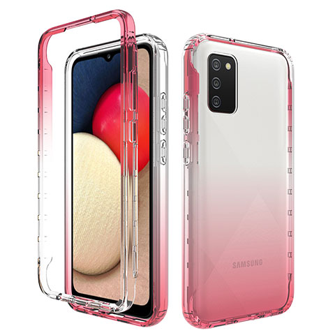 Funda Silicona Carcasa Ultrafina Transparente Goma Frontal y Trasera 360 Grados Gradiente JX4 para Samsung Galaxy A03s Rosa Roja