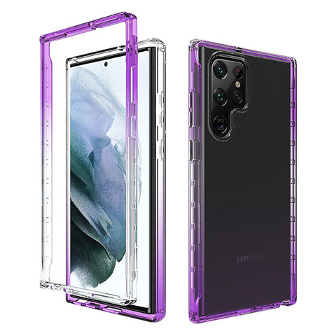 Funda Silicona Carcasa Ultrafina Transparente Goma Frontal y Trasera 360 Grados Gradiente M01 para Samsung Galaxy S21 Ultra 5G Morado