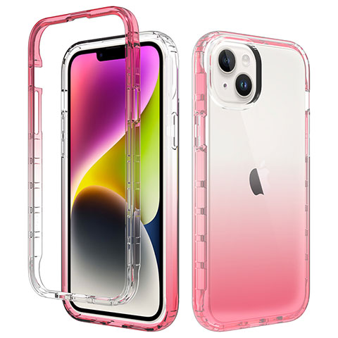 Funda Silicona Carcasa Ultrafina Transparente Goma Frontal y Trasera 360 Grados Gradiente para Apple iPhone 15 Plus Rojo