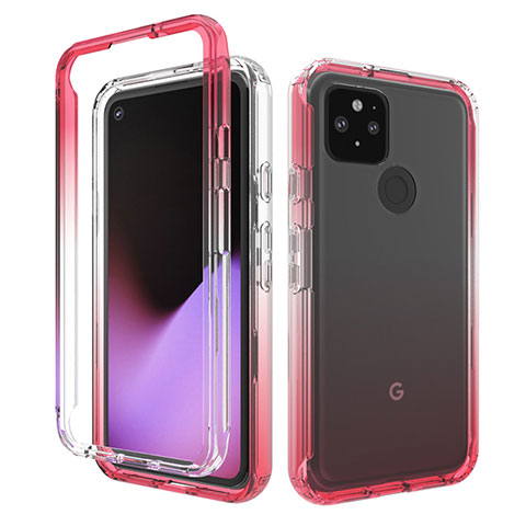 Funda Silicona Carcasa Ultrafina Transparente Goma Frontal y Trasera 360 Grados Gradiente para Google Pixel 5 Rojo